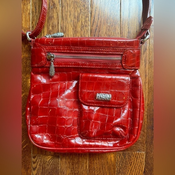 Brighton Red Vintage Luxury Cher Mini Bag Crossbody Crocodile Embossed Leather - Picture 1 of 9